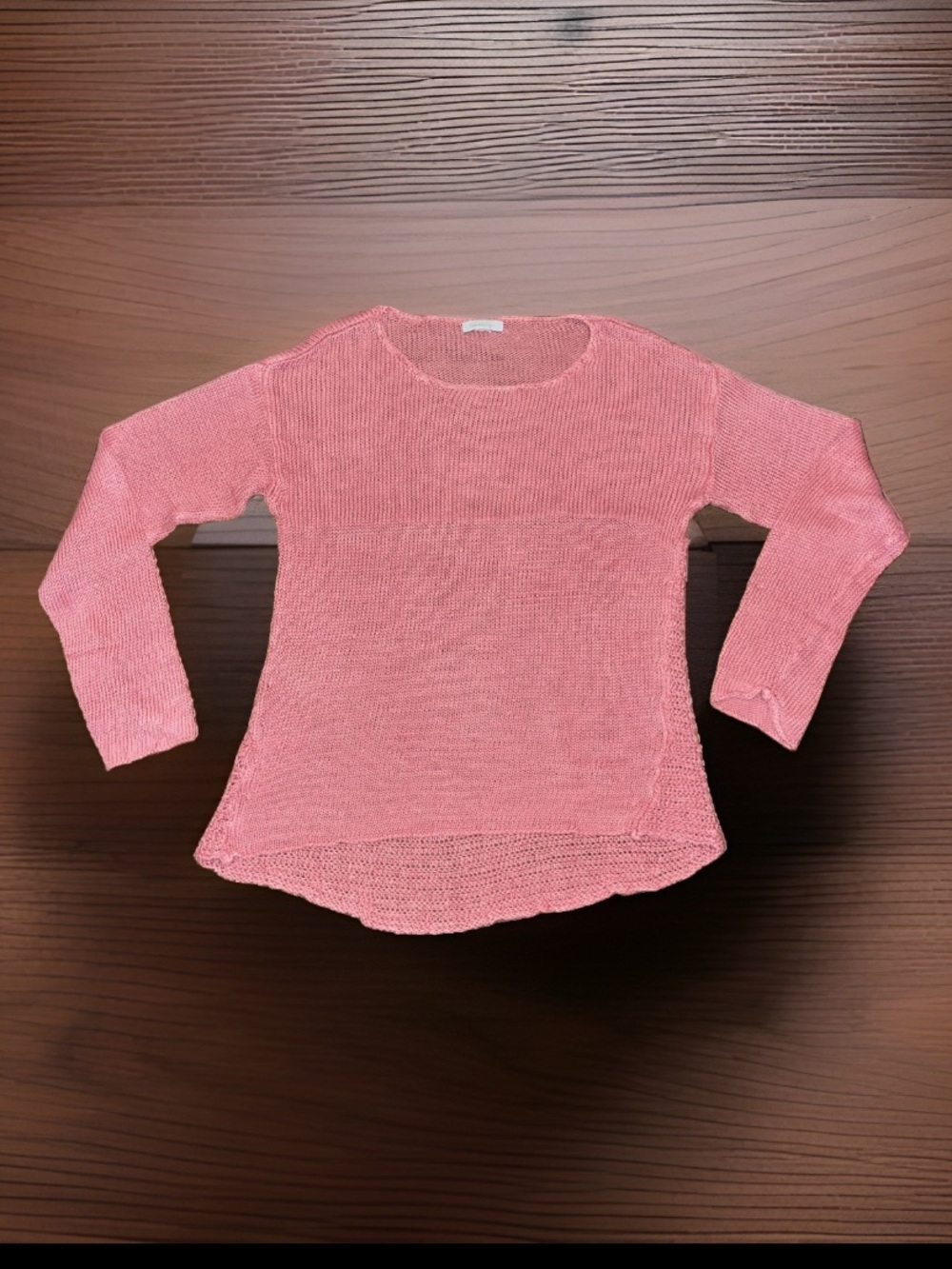 Garnet Hill Open Knit Lightweight Weave Body Organic Cotton Linen Pink Sweater